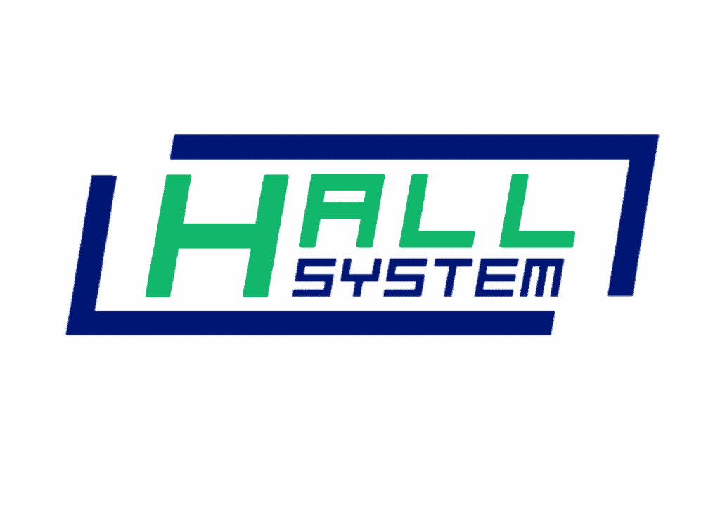 Logo spoločnosti HALL SYSTEM zameranej na sendvičové panely, oceľové konštrukcie a montované haly